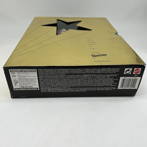 Gone With The Wind Scarlet O' Hara Barbie DOLL White & Black DRESS NRFB - Picture 7 of 7